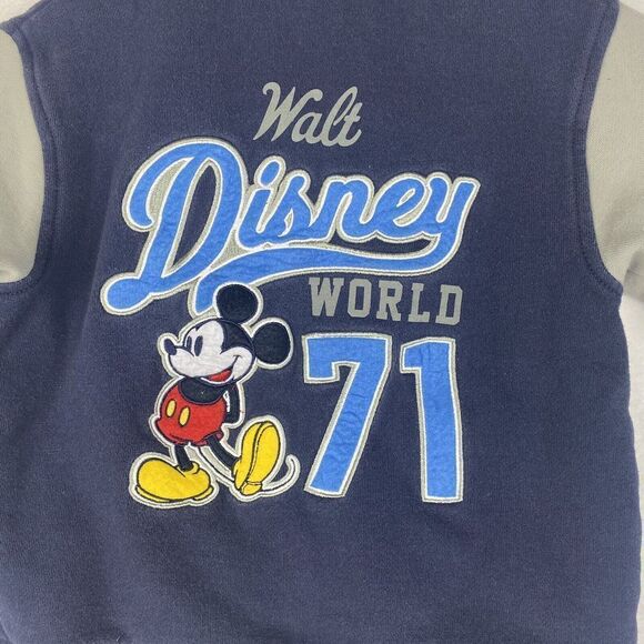 Disney Parks Mickey Mouse Letterman Jacket Boys Extra Small Blue Gray Pockets - Picture 5 of 12